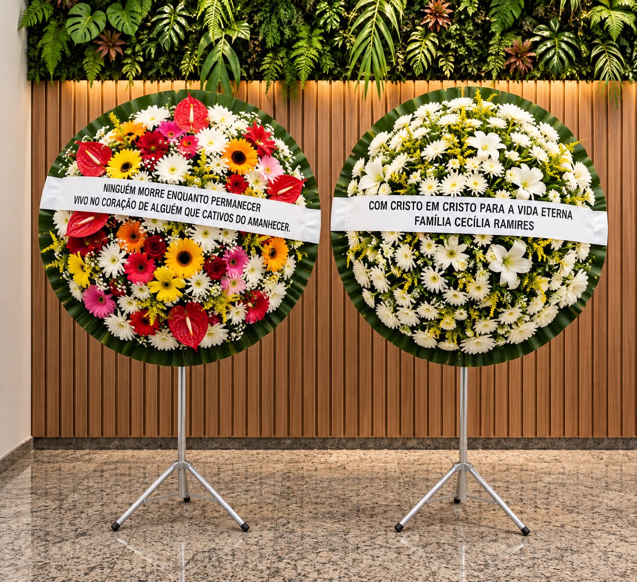 Duas coroas de flores para homenagem